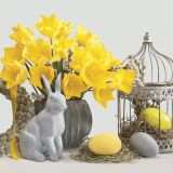 Ubrousky MAKI L (20ks) Concrete Rabbit and Eggs with Yellow Tulips