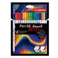 Fixy se štětcovým hrotem pro různé šířky čar STABILO PEN 68 brush - Arty, sada 18 ks