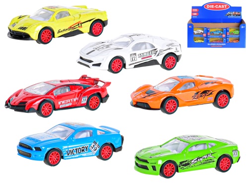 Auto sportovní 7,5cm 1:64 kov zpětný chod 6druhů krabičce 36ks v DBX