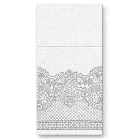 Kapsy na příbory PAW Airlaid 40x40cm Royal Lace Silver, 25 ks/bal