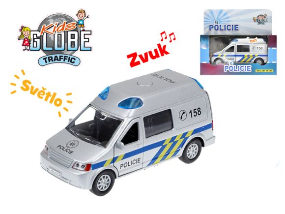 Kids Globe Traffic auto policie CZ 13cm kov zpětný chod na baterie se světlem a zvukem v k