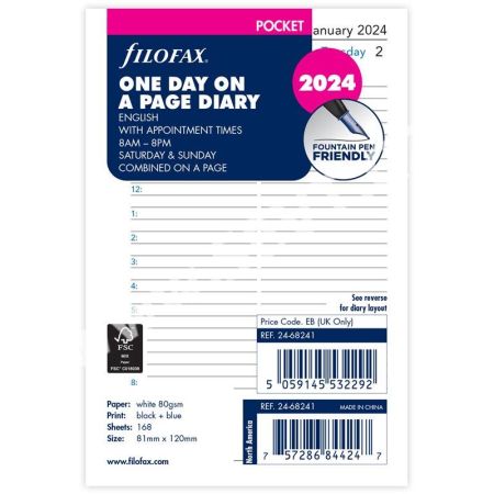 Náplň do kapesního diáře 2024 Filofax, denní