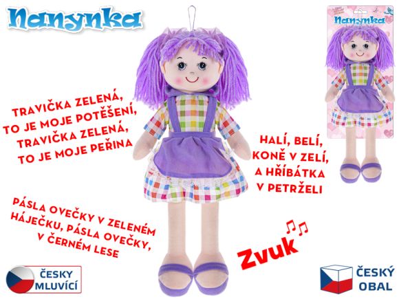 Panenka Nanynka fialová 50cm měkké tělo na baterie česky mluvící a zpívající 0m+ na kartě