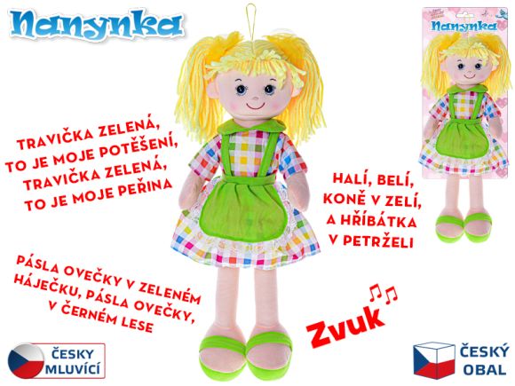 Panenka Nanynka žlutá 50cm měkké tělo na baterie česky mluvící a zpívající 0m+ na kartě