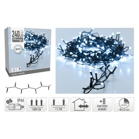 Světelný řetěz 240 LED studená bílá, délka 18 m, venkovní. použití, 230V