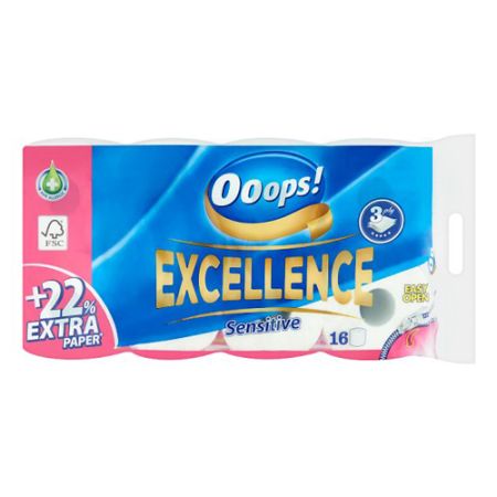 Toaletní papír Ooops! Excellence Sensitive 3-vrstvý, 16 ks / bal