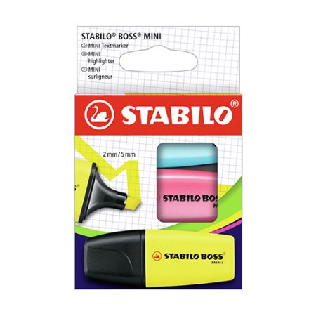 Zvýrazňovač - STABILO BOSS MINI - 3 ks balení - žlutá, modrá, růžová