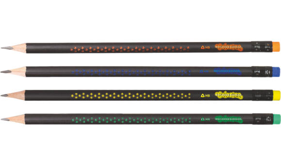 tužka Colorino trojhranná  s gumou - tělo černé s hvězdičkami  - 450