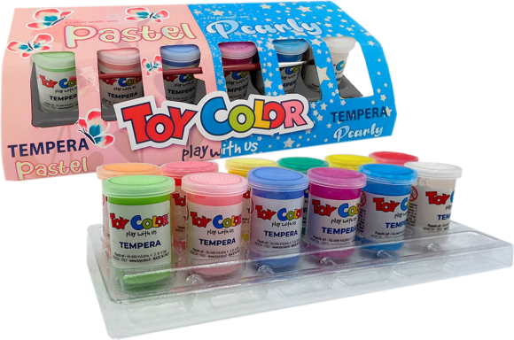 barvy temperové Toy color 25ml v kelímku perleť 6ks + pastel 6ks