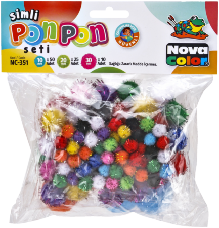 pom poms NC-351 10-30mm mix glitter 85ks