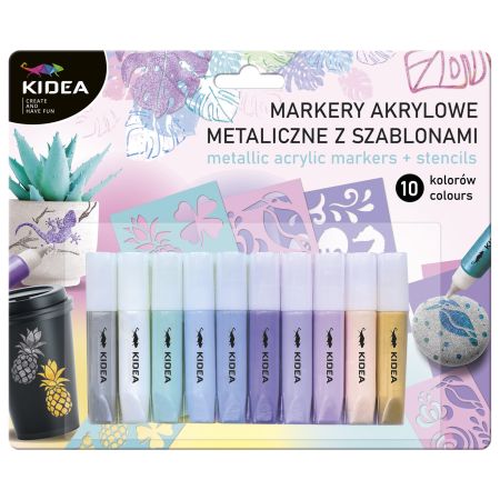 DRF KIDEA akrylové markery s brokátem 10 x 6ml metal se šablonou