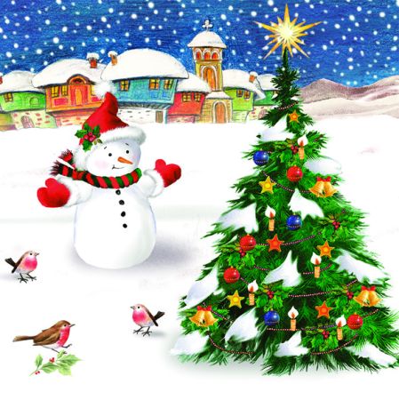 Ubrousky DAISY L (20ks) Snowman with Xmas Tree