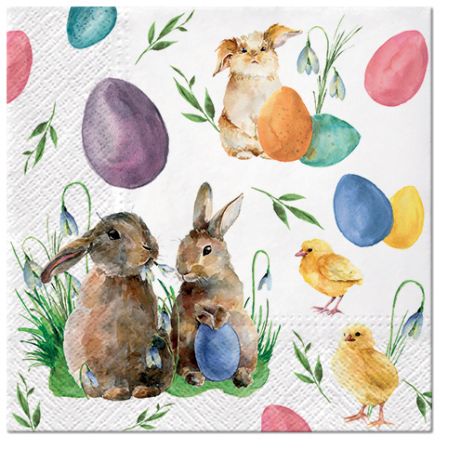 Ubrousky PAW Dekor L (20ks) Bunnies with Chicken