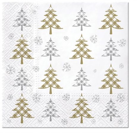 Ubrousky PAW Dekor L (20ks) Christmas Tree Check (gold and silver)