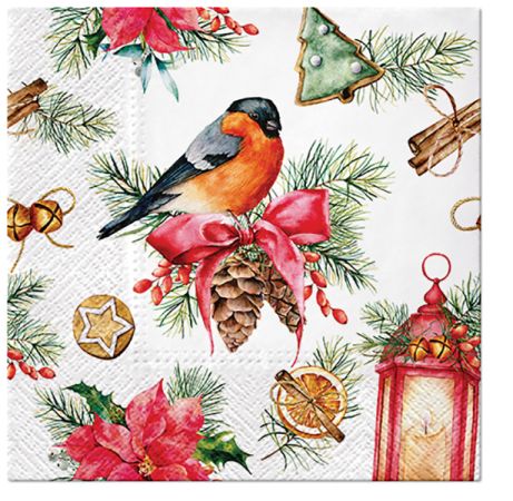 Ubrousky PAW Dekor L (20ks) Bullfinch with Lampion