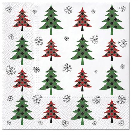 Ubrousky PAW Dekor L (20ks) Christmas Tree Check (red and green)