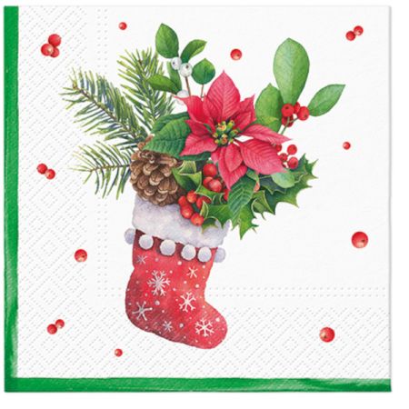 Ubrousky PAW Dekor L (20ks) Sock with Poinsettia