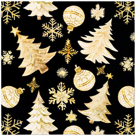 Ubrousky PAW Dekor L (20ks) Golden Christmas Tree black