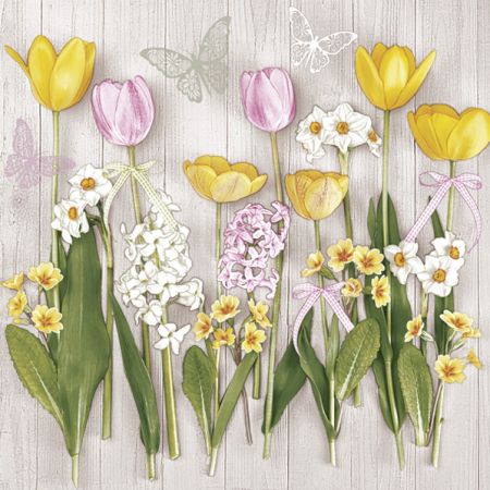 Ubrousky DAISY L (20ks) Tulip and Spring Flowers on wood