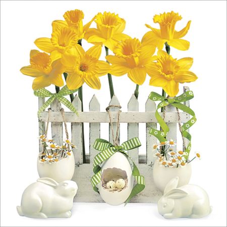 Ubrousky DAISY L (20ks) Fence with Rabbit and Yellow Daffodils