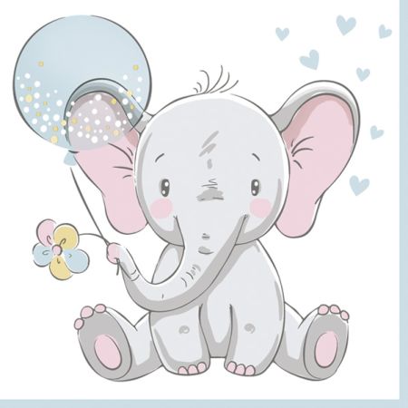 Ubrousky MAKI L (20ks) Baby Elephant with Blue Balloon