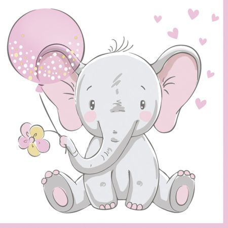 Ubrousky MAKI L (20ks) Baby Elephant with Pink Balloon