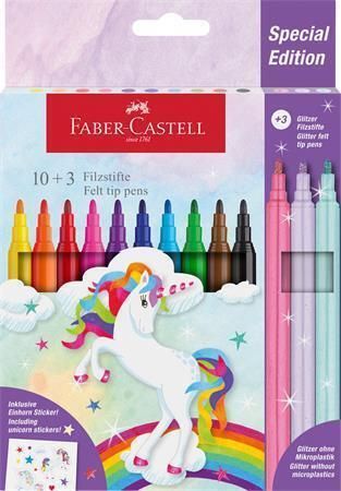 Fixy Unicorn, 10 barev + 3 třpytivé fixy, FABER-CASTELL 554213