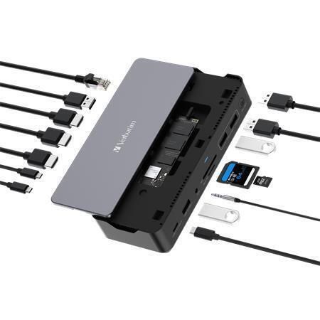 Dokovací stanice USB-C Pro CDS-15SSD“, 15 portů, USB-C host, s 256GB SSD diskem, VERBATIM 32174