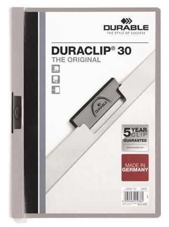 Desky s rychlovazačem DURACLIP 30, šedá, s klipem, A4, DURABLE 220010