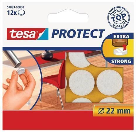 Plstěné samolepicí podložky Protect 57893, bílá, 22 mm, TESA ,balení 12 ks