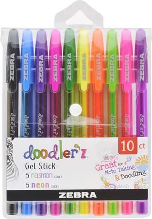 Sada gelových per Doodler\'z Neon & Fashion, 10 neonových barev, 0,33 mm, ZEBRA 02618