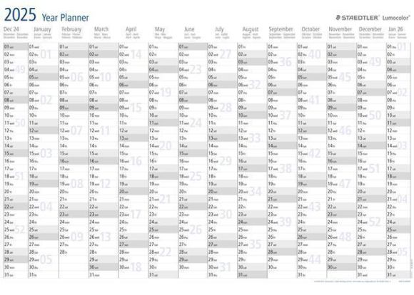 Roční plánovač 2025 Lumocolor, 84 x 60 cm, STAEDTLER 641 YP-1  25