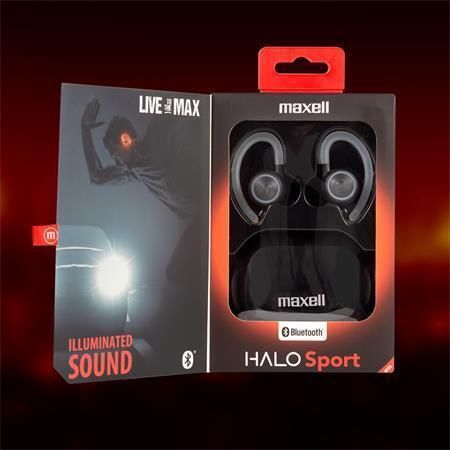 Sluchátka s mikrofonem Halo Sport, černá, bezdrátová, Bluetooth, LED, MAXELL