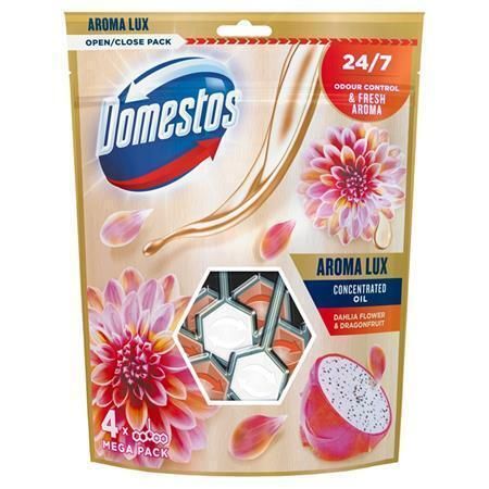 WC blok Aroma Lux, jiřina a dračí květ, 4x 50 g, DOMESTOS 68689962 ,balení 4 ks