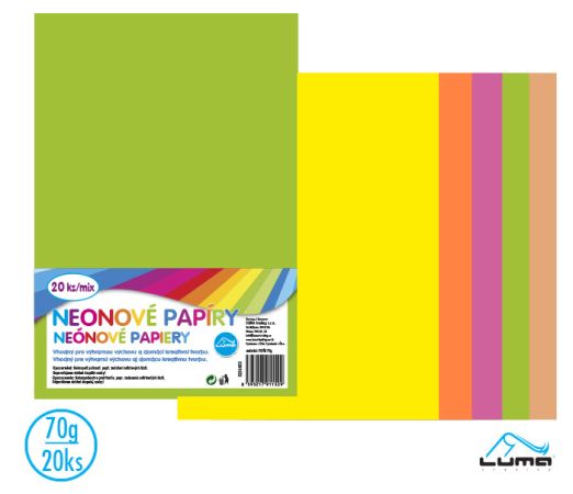 Barevné papíry A4 70g - neon mix 20 ks