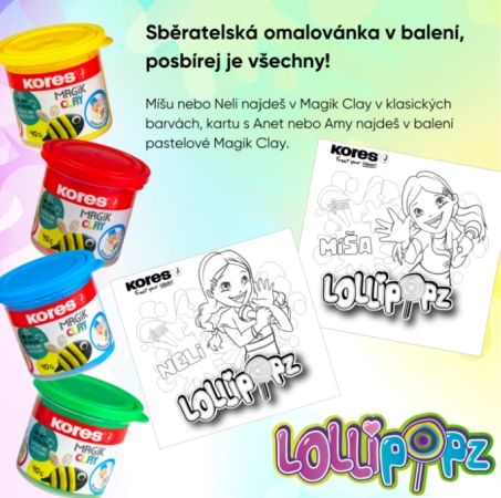 Modelovací hmota KORES MAGIK CLAY LOLLIPOPZ - klasické barvy 4x40 g