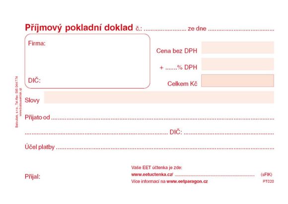 Baloušek příjmový pokladní doklad - A6 / nečíslovaný / 50 listů / NCR / PT020