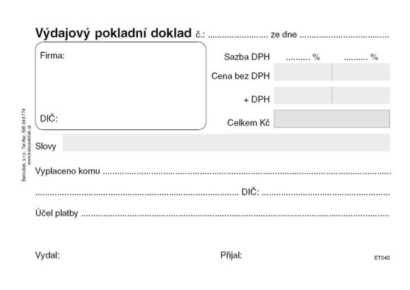 Baloušek výdajový pokladní doklad - A6 / nečíslovaný / 50 listů / ET040