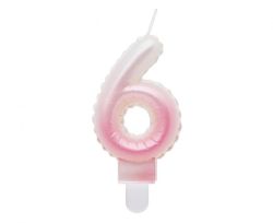 Dortová svíčka č. 6 balónková bílo-růžové