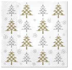 Paw  Ubrousky PAW Dekor L (20ks) Christmas Tree Check (gold and silver)