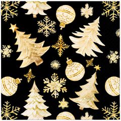 Paw  Ubrousky PAW Dekor L (20ks) Golden Christmas Tree black