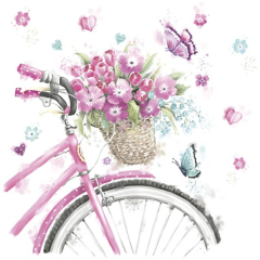 Pol-Mak  Ubrousky DAISY L (20ks) Pink Bicycle with Basket