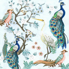 Pol-Mak  Ubrousky DAISY L (20ks) Peacocks and Heron in Garden on Blue