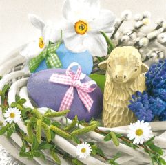 Pol-Mak  Ubrousky DAISY L (20ks) Wooden Lamb in W Basket