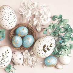 Pol-Mak  Ubrousky DAISY L (20ks) White and Blue Eggs with Hydrangea