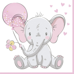 Pol-Mak  Ubrousky MAKI L (20ks) Baby Elephant with Pink Balloon