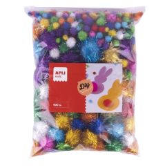 Apli  Kuličky POM-POM se třpytkami APLI JUMBO - mix velikostí / 400 ks